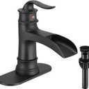 FRANSITON Waterfall Faucet Bathroom Faucet Single Handle One Hole Matte Black Finish Large Spout Lavatory Faucets (Matte Black)