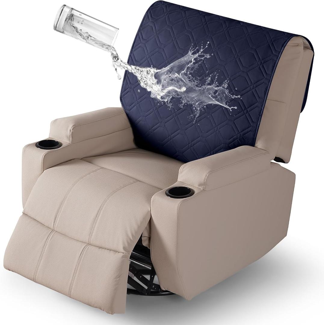VANSOFY Recliner Chair Covers 100% Waterproof Backrest Cover Reclining Cover Non-Slip Dog Chair Cover Furniture Protector Washable Slipcover Elastic Straps for Pets, Dogs(Dark Blue)