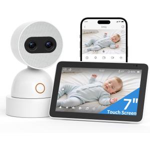 Simsky Split Screen Video Baby Monitor with Cameras, Dual 4MP Cameras with 6X Zoom, 7" UHD Touch Screen Portable Audio Baby Monitor 32GB Local Storage
