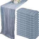 12 Pack 10Ft Cheesecloth Table Runner 35x120 Inch Boho Gauze Table Runner Rustic Cheese Cloth Long Romantic Table Runners for Wedding Bridal Shower Birthday Party Table Decor (Dusty Blue)