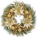 Hollyone Poinsettia Wreath Gold Christmas Wreath Outdoor 24inch Christmas Wreaths Large for Front Door Wreaths with Poinsettia Flowers Berries Magnolia Leaves for Home Wall Window Festival Decorations