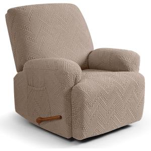 Ruaozz Recliner Sofa Covers Recliner Chair Covers Recliner Covers for Reclining Chair with Pockets Washable Furniture Protector with Elastic Bottom (1 Seater, Khaki)