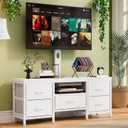 White TV Stand with Mount for 45, 55, 65, 75 Inch TV, Entertainment Center with 5 Fabric Drawers, Open Shelves, TV Media Console for Living Room
