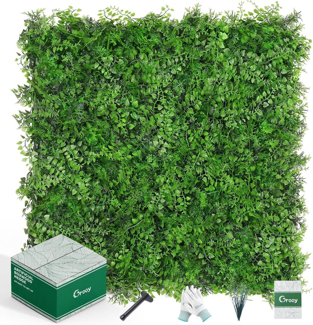Grooy 20"x20" Artificial Hedge Grass Wall, 12PCS Boxwood Panels(33.33 sq.ft), Greenery Backdrop Panles, UV Protected Privacy Fence Screen, Green Wall Decor for Outdoor Indoor Wedding Dcor