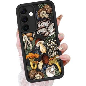 KANGHAR Black Case for Samsung Galaxy S25 Plus Case, Cute Mushroom Art Design Soft TPU Shockproof Protective for Women Girls Slim Phone Cover-Black