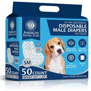 American Kennel Club Male Dog Wrap, Disposable Diapers with Wetness Indicator, Small, 50 Count (S Waist 12 - 19 in)