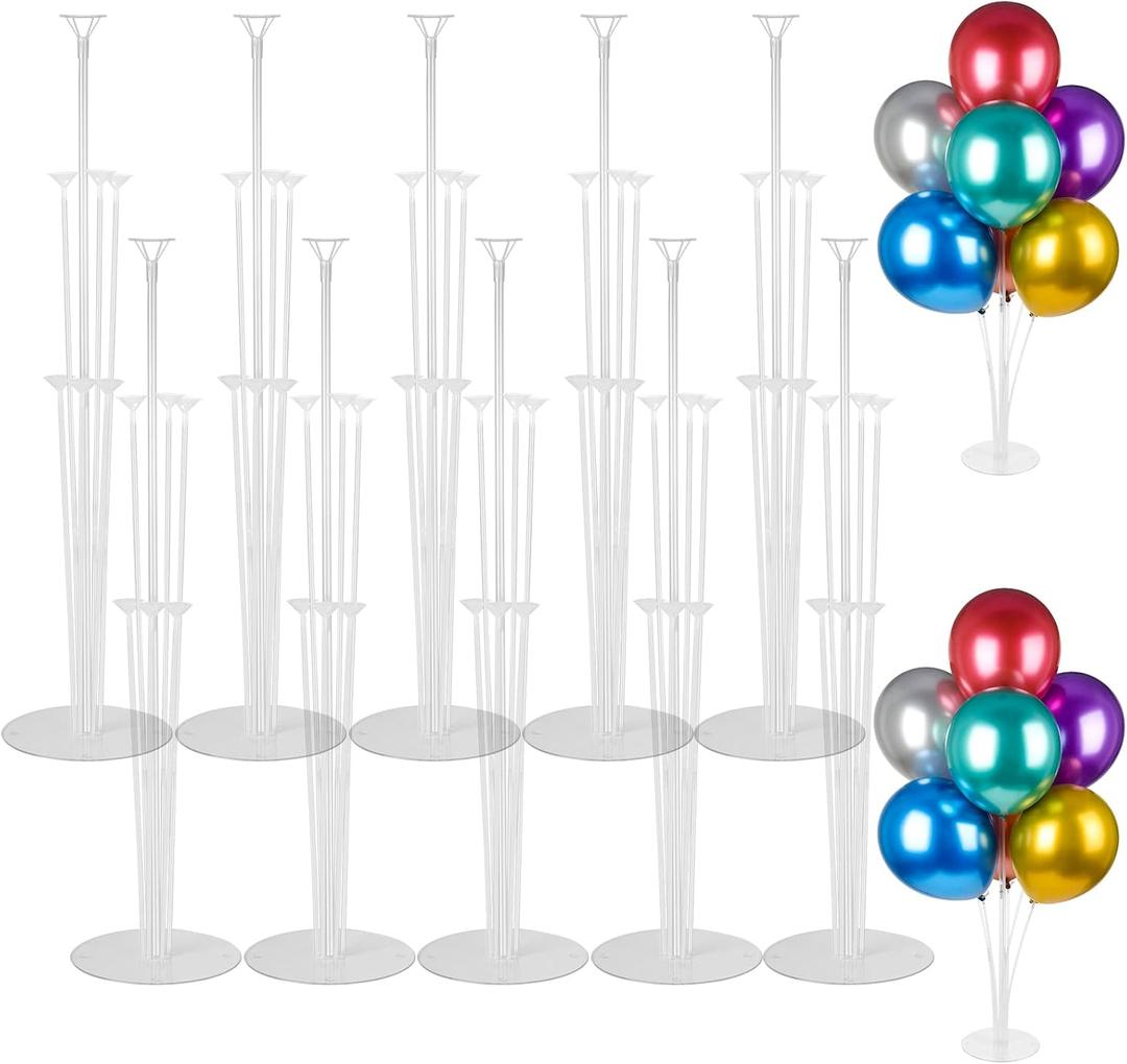 Voircoloria 10 Sets Balloon Stand Kits, Balloon Sticks Holders with Base for Table Graduation Birthday Baby Shower Gender Reveal Party Decorations