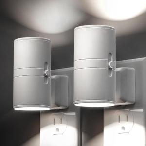 L LOHAS LED Bright Night Light, Night Lights Plug into Wall, Daylight White, Dimmable Nightlight Plug in White Shade, Light Sensor, Decorative LED Nightlights for Hallway Bathroom Kitchen, 2 Pack