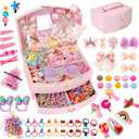 Hair Accessories Including Jewelry Box, Clips, Barrettes, Ties, Bows - Gift for Teen Girls Age 3-12