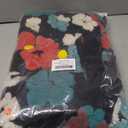 Angsuttc Women's Cropped Floral Bomber Jacket Puff Sleeves Lightweight Fleece Shacket Button Down Varsity Coat Outwear (Black&blue)