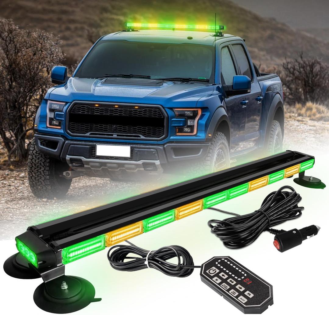 42inch 206 LED Rooftop Emergency Strobe Light Bar Flashing Safety Lights w/Controller Traffic Advisor Warning Hazard Light for Trucks Vehicles Construction Tow Pickup Snowplow Amber Green