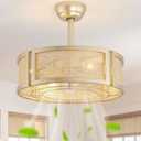 20" Boho Ceiling Fans with Lights, Rattan Fandelier Ceiling Fan with Light Remote Control with Caged 6 Speeds for Bedroom, Nursery, Living Room (Gold)