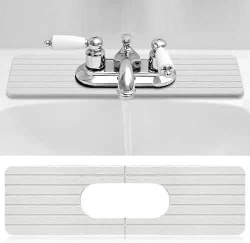 Teenyyou an Oval Hole White Faucet Mat for Kitchen Sink 17.32" x 4.6" Kitchen Faucet Absorbent Mat Diatomite Splash Guard for Sink Quick Drying Stone Drip Catcher for Bathroom Counter