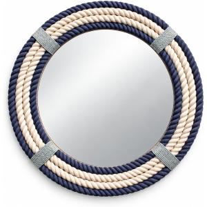 Nautical Round Rope Mirror, White Twisted Rope Wall Hanging Mirror, Rustic Coastal Boho Farmhouse Wall Décor for Bathroom, Bedroom, Nursery, Entryway & Living Room, 24"L x 24"W