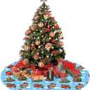 Christmas Tree Skirt with Santa Capybara 48 inches Animal Tree Skirts Xmas Mat Farmhouse Holiday Party New Year Supplies Ornaments Decorations for Mini Small Pencil Big Trees