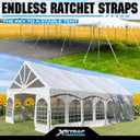 XSTRAP STANDARD 4PK 1" Endless Ratchet Straps - 2500lbs Breaking Strength Heavy Duty White Tent Securing Straps, Track Spring Fittings, 10ft Tie Downs for Tents/Trailers/Kayaks