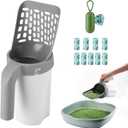 Cat Litter Scooper with Holder, Cat Litter Shovel with Waste Can and Refill 135 Bags(9 Boxes of 15 Bags), Large Capacity Cat Scooper Portable Shovel
