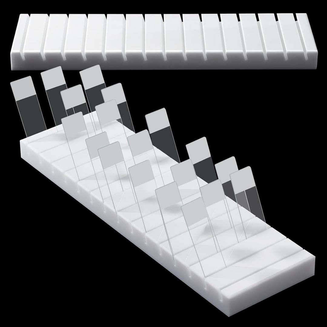 Wonderjune 45 Slides Microscope Slide Holder Microscope Slides Stand Microslide Drying Rack Acrylic with Inclined Channels for Drying Cleaning Hematology Histology Lab Rest Bench Display