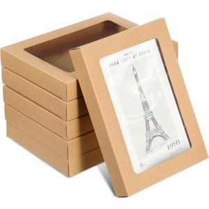 Chivertion 50 Pcs Greeting Card Storage Box Kraft Paper Box with PVC Transparent Window Greeting Card Envelope Applicable Bulk Frame Photo Storage Case Biscuit Applicable(5.39 x 7.36 x 1 Inch)