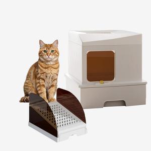 Enclosed Stainless Steel Cat Litter Box with Lid Extra Large Litter Box for Big Cats XL Metal Litter Pan Tray with High Wall Sides Enclosure, Non-Sticky, Anti-Leakage, Easy Cleaning (White, X-Large)