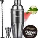 KITESSENSU Cocktail Shaker Set, Stainless Steel Martini Shaker Set with 24 Ounce Cocktail Mixer with Drink Shaker, Measuring Jigger, Bar Spoon & Drink Recipe Guide, Black