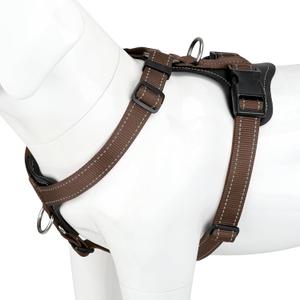 Plutus Pet Adjustable No Pull Dog Harness with Leather Accents, Heavy Duty Reflective Nylon Vest for Training, Hiking, Easy Walk Harness for Large Dogs (Chocolate, L)