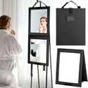 Shinowa Foldable Portable Full Length Mirror for Dancer, Camping and Travel, Shatter-Proof Acrylic Hanging Mirror with Handle, 33x13 Inch Full Body Travel Backstage, Dark Black