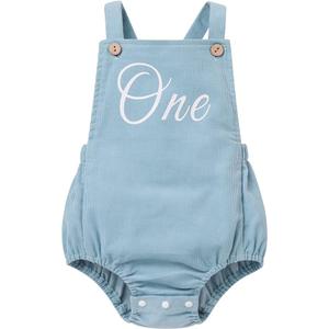 IMEKIS Baby Girls Boys Boho 1st Birthday Outfit Backless Overalls Romper for Cake Smash Photo Shoot 90 Blue One