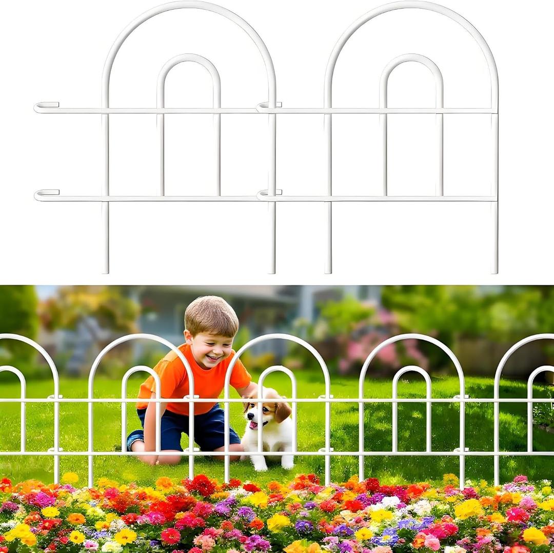AMAGABELI 35 Panels 18in(H)50ft(L) Decorative Garden Fence No Dig Rustproof Metal Pre-Linking Fence Panels Garden Edging Border Animal Barrier Fencing for Flower Beds Yard Patio Outdoor Decor White