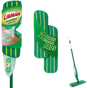 Libman Freedom Spray Mop Kit, Microfiber Wet Mops for Floor Cleaning, Hardwood, Laminate, Tile Cleaner, Household Tool, 24 Oz Solution Tank, Two Extra Replacement Refill Heads Included