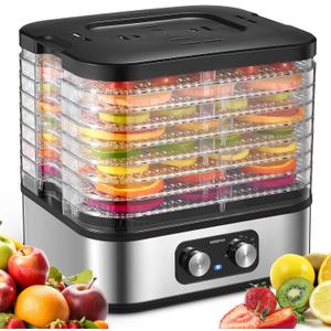 Electric 8 Trays Food Dehydrator Machine, Compact Dehydrators for Food and Jerky, Fruits, Veggies, 400W Dehydrated Dryer with Temperature Control, 8 BPA-Free Trays Dishwasher Safe