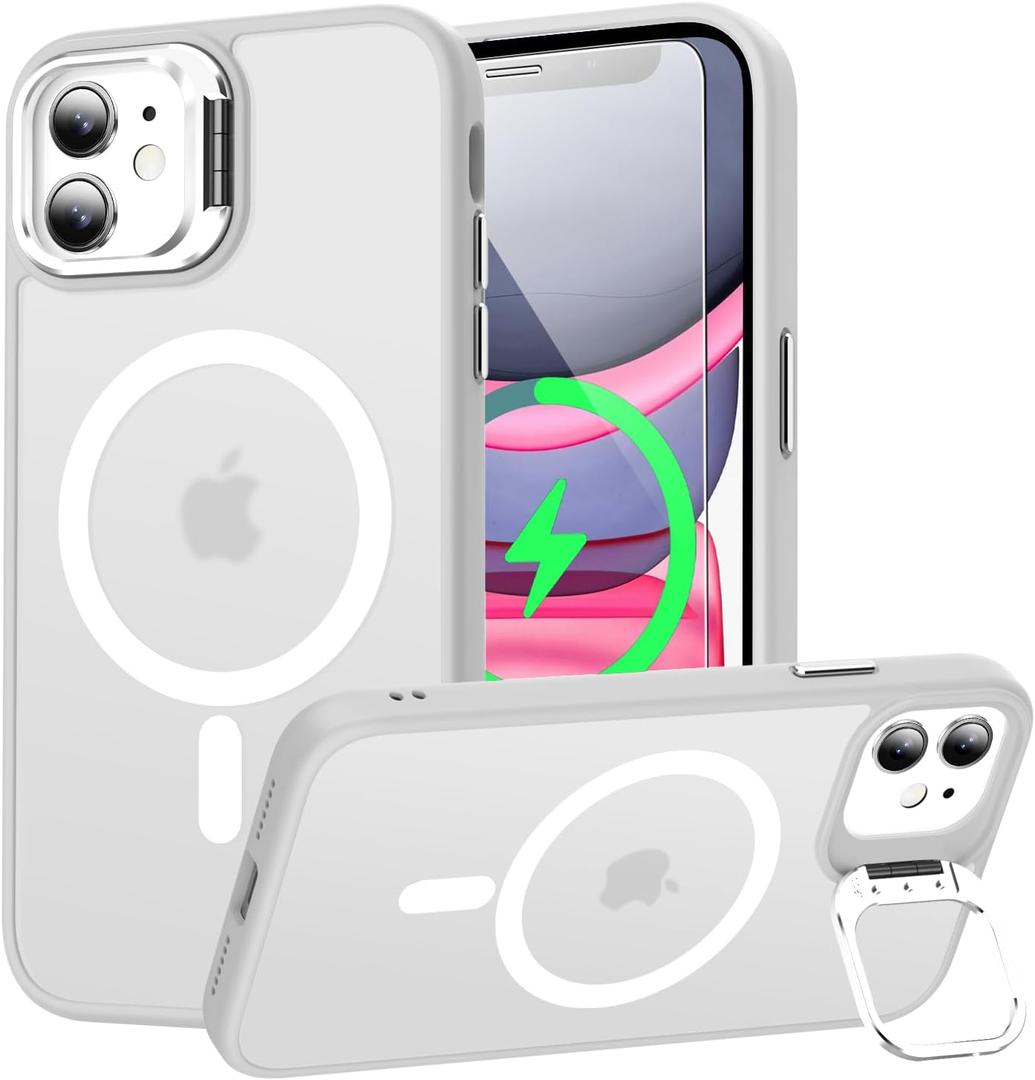 Goodon Magnetic for iPhone 11 Case with Screen Protector, Built-in Metal Camera Kickstand,[Compatible with Magsafe] [Wireless Charging] Matte Protective Phone Cover 6.1" for Men Women Girls - Clear