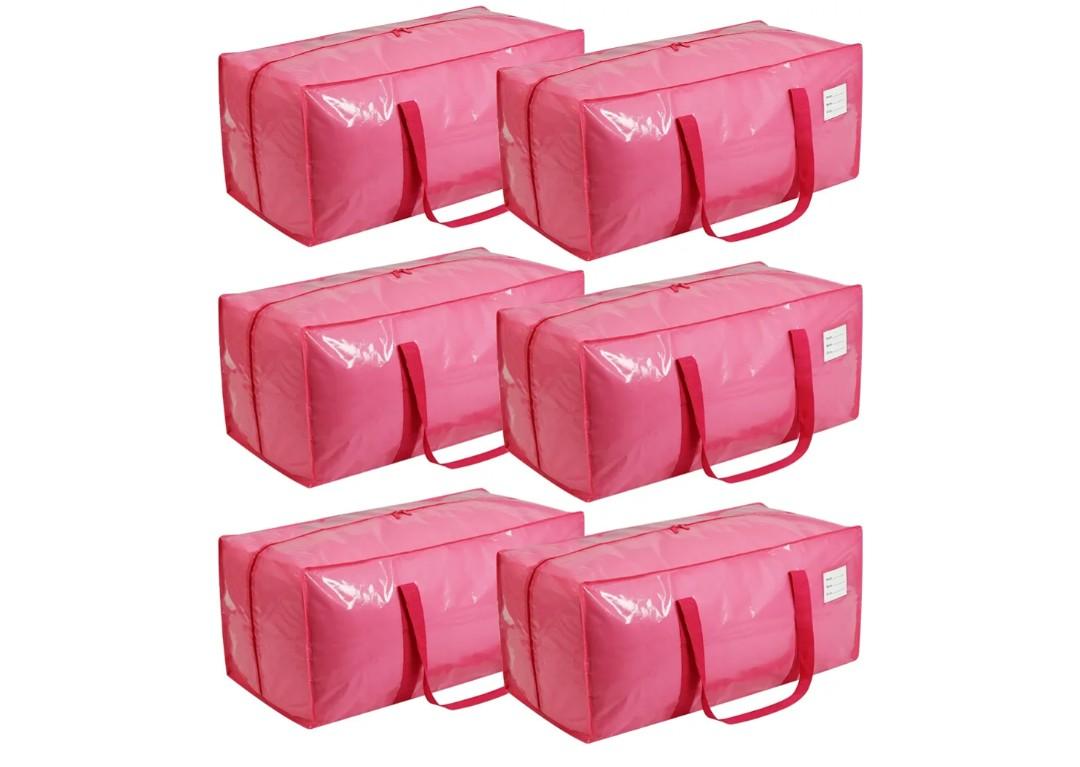 VTSVTS 6 Pack Extra Heavy Duty Large Moving Bags with Comfortable Handle & Strong Zipper,Storage Totes for Space Saving Moving Storage College Supplies Alternative to Moving Box,Pink