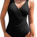 AI'MAGE One Piece Swimsuit Women 2025 Tummy Control Bathing Suits Ruched Modest Full Coverage Swimwear Black