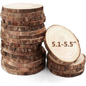 20Pcs Large Unfinished Wood Slices for Centerpieces,5.1-5.5Inch Wood Circle
