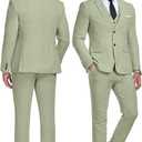 Wehilion Retro Linen Men 2 Pieces Suit Beach Wedding Suit Summer Slim Fit  Light Weight Linen Suit Jacket and 1 Vest Pant Tuxedo, M-LG, Light Green