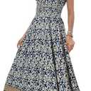 OSTOO Women's 2025 Summer Short Sleeves Boho Floral Print Tiered Casual Flowy Long Maxi Dress, Large