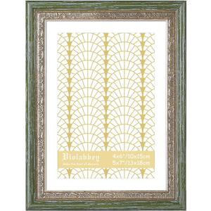 VIOLABBEY 5x7 Picture Frame Green Gold, Display 4x6 Photo with Mat or 5x7 without Mat, Ornate Vintage 5 x 7 Frame for Wall Decor or Tabletop Display, Green Gold