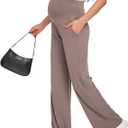 Maternity Pants for Women Over Belly Pregnancy Pants Straight Leg Loose Comfy Stretchy Casual Trousers with Pockets (Large, Taupe)