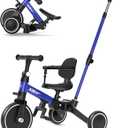 XJD Toddler Bike, 6 in 1 Folding Toddler Tricycle for 1-4 Year Old with Parental Control Handle, Balance Bike with Removable Pedal, Backrest, Adjustable Seat, First Birthday Gifts (Blue)