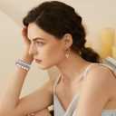 fastgo Silver Beaded Bracelet Band Compatible with Apple Watch Bands 44mm/45mm/42mm/49mm Women, Natural Pearl Beaded Elastic Stackable Strap for Iwatch Bands(Silver)