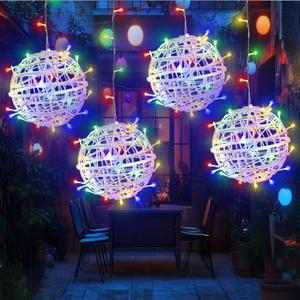 Outdoor Christmas Ball Lights 4 Pack Hanging 15.7" LED Garden Sphere Tree Lights 8 Modes Waterproof Glow Globe Light with Memory Timer Plug for Yard Porch Eave Patio Home Bedroom Decoration-Multicolor