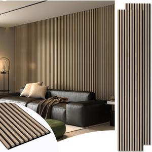 Art3d  2 Pack, 108" x 12" Acoustic Wood Panels for Wall, Soundproof Wood Slat Panel for Wall and Ceiling, 3D Fluted Sound Absorbing Paneling for Interior Wall Decor, Living Room, Bedroom - Peach