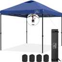 KAMPKEEPER One Person Setup 10x10 Pop up Canopy Tent, Instant Portable Canopy, One Push Outdoor Canopy with 3 Adjustable Heights, Wheeled Carry Bag, Bonus 8 Stakes and 4 Ropes(Navy)