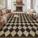 PureCozy 9x12 Checkered Easy Jute Area Rug for Living Room Large Checkerboard Washable Indoor Outdoor Carpet Farmhouse Patio Office Mat Geometric Non Slip Black Carpet for Backyard Dining Room