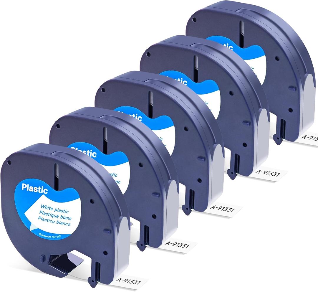 Orison Compatible with DYMO LetraTag Refills, for Dymo Label Maker Refills, 91331 Plastic Label Tape 12mm (1/2" x 13ft) for Dymo Lables for Letra Tag 100H 100T 200B QX50 (Black on White, 5 Pack)
