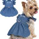 Denim Cat Dog Dress Clothes for Small Dogs with Leash Ring Summer Girl Small Dog Clothes Outfit Belly Velcro Fastening Cat Outfits&Apparel for Girl Medium