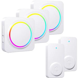 PHYSEN Wireless Doorbells for Home  Waterproof Doorbell Chime Kits 3 Receivers & 2 Buttons  1000ft Range  32 Melodies 5 Volume Levels  Colorful LED Flash  Door Bells & Chimes Wireless for Home