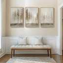 Framed Neutral Wall Art for Living Room, Large 3 Piece Abstract Pastel Grunge Forest Landscape Tree Canvas Artwork Set, Modern Art Decorative Nordic Painting Picture Prints for Hallway Office 24x36 In