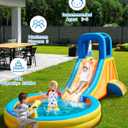 Inflatable Water Slide for Kids – 5-in-1 Blow Up Bounce House with Long Slide, Climbing Wall, Splash Pool, Water Cannon, Spray Water Spout – Backyard Toddler Water Park with 370W Blower & Storage Bag